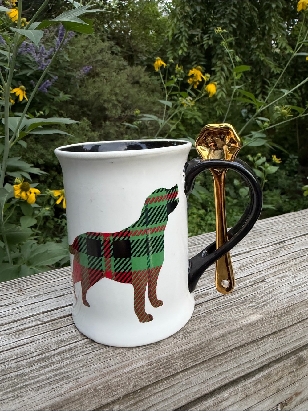 Ashland Plaid Ceramic Retriever Mug With Spoon